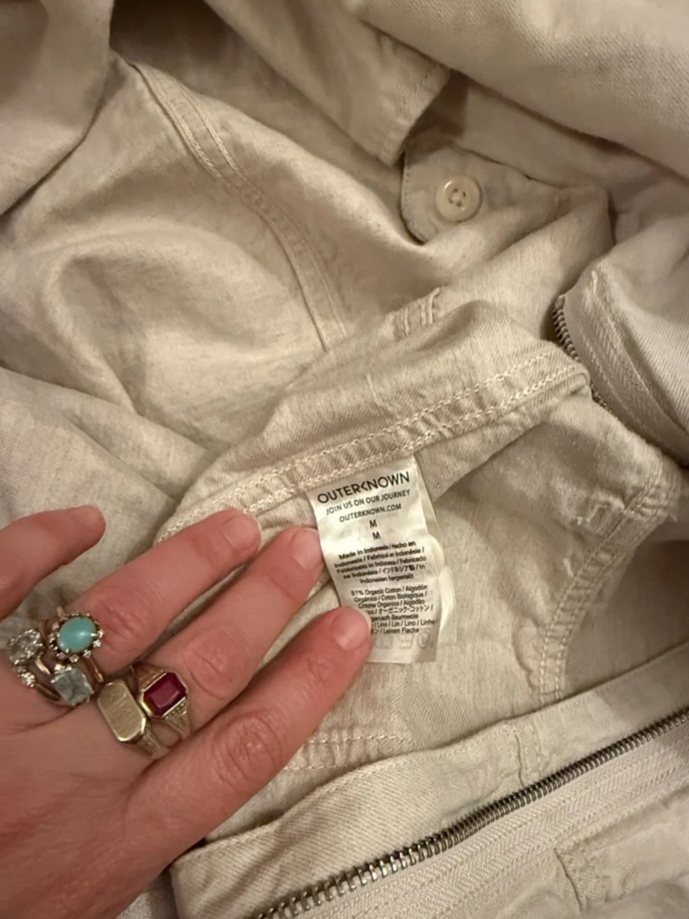 Outerknown Beige Utility Jacket with Front Zipper - Picture 3 of 4